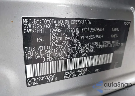 2024 Toyota Rav4 Prime Xse from USA, damaged, VIN JTMEB3FV7RD231570
